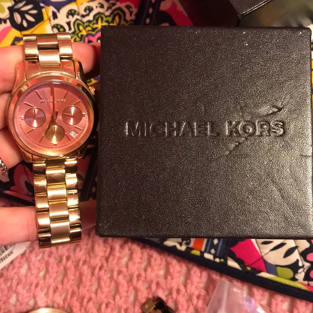 Michael Kors pink face gold watch